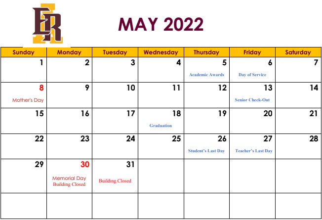 May Summer Calendar