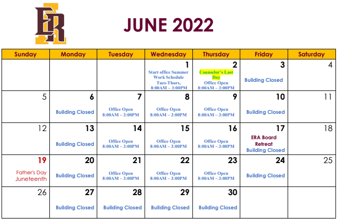 June Summer  Calendar